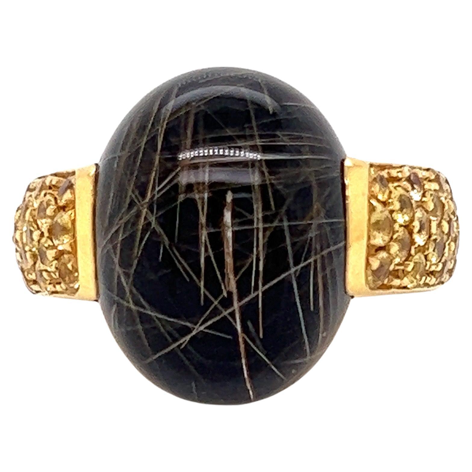 Roberto Coin Rutilated Black Quartz and Yellow Sapphire Ring
