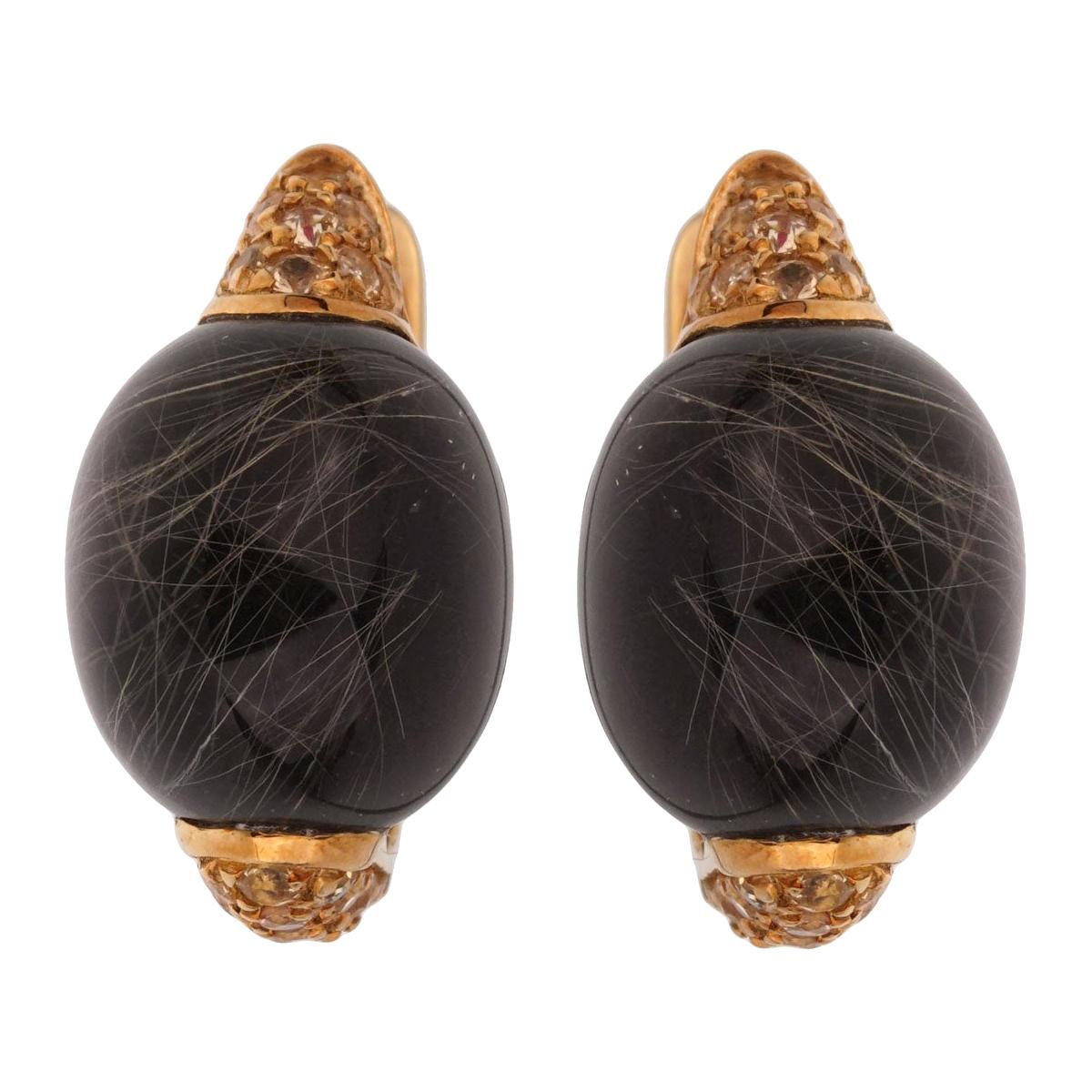 Roberto Coin Rutilated Black Quartz Yellow Sapphire Gold Earrings at