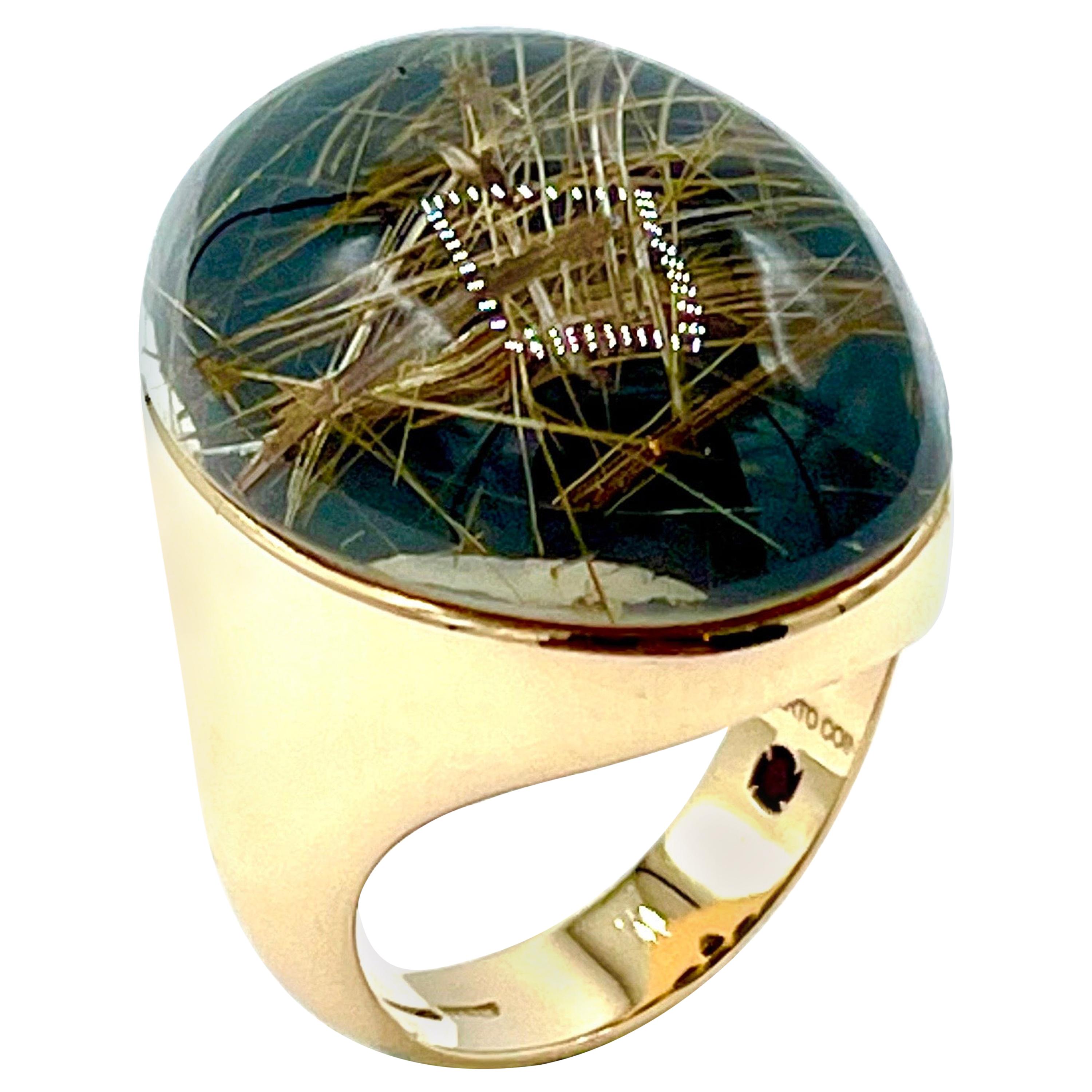 Roberto Coin Rutilated Quartz and Rose Gold Cocktail Ring For Sale