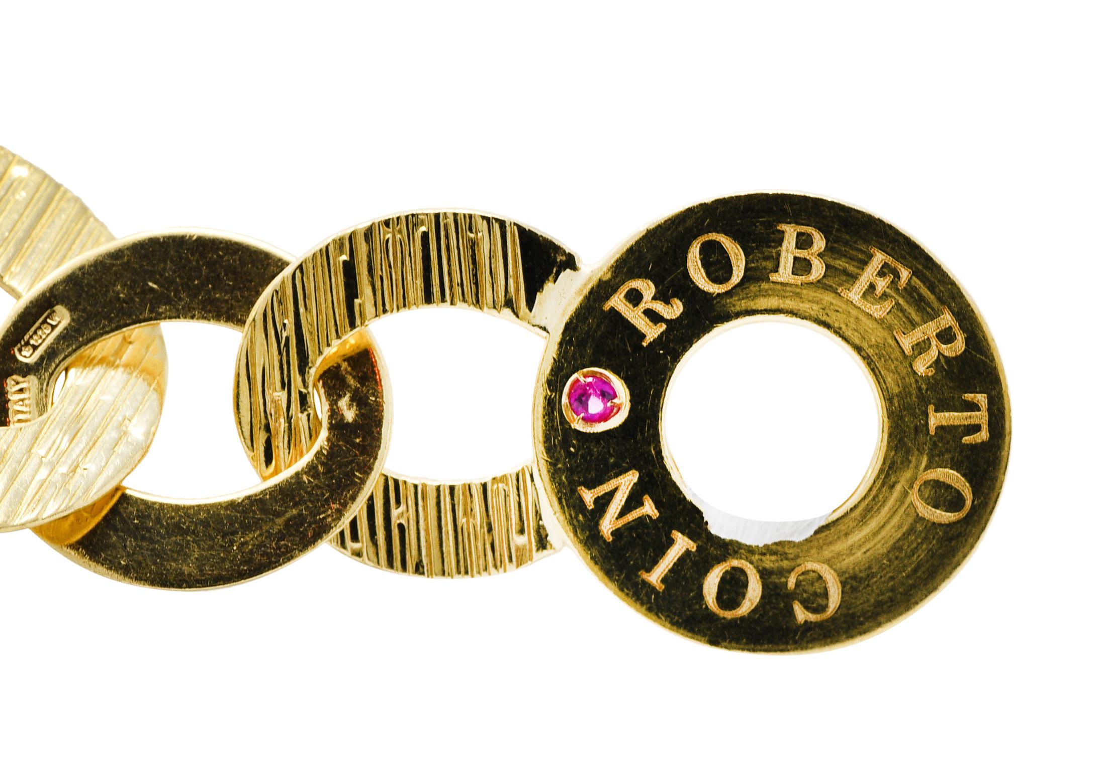 Round Cut Roberto Coin Sapphire Cabochon 18 Karat Yellow Gold Italian Link Necklace