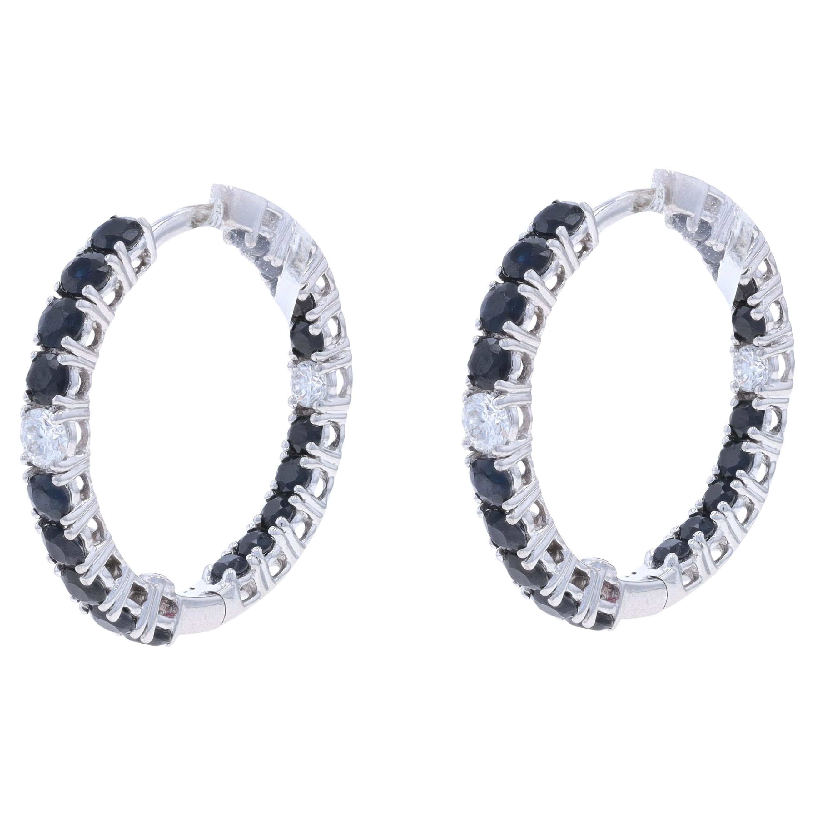 Roberto Coin Sapphire Diamond Inside-Out Hoop Earrings White Gold 18k Rnd2.16ctw