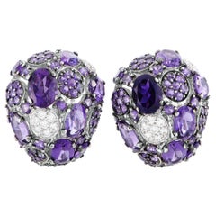 Roberto Coin Shanghai 18 Karat Gold Diamond and Amethyst Omega Back Earrings