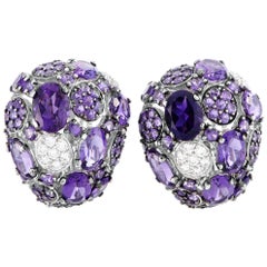 Roberto Coin Shanghai 18 Karat Gold Diamond and Amethyst Omega Back Earrings