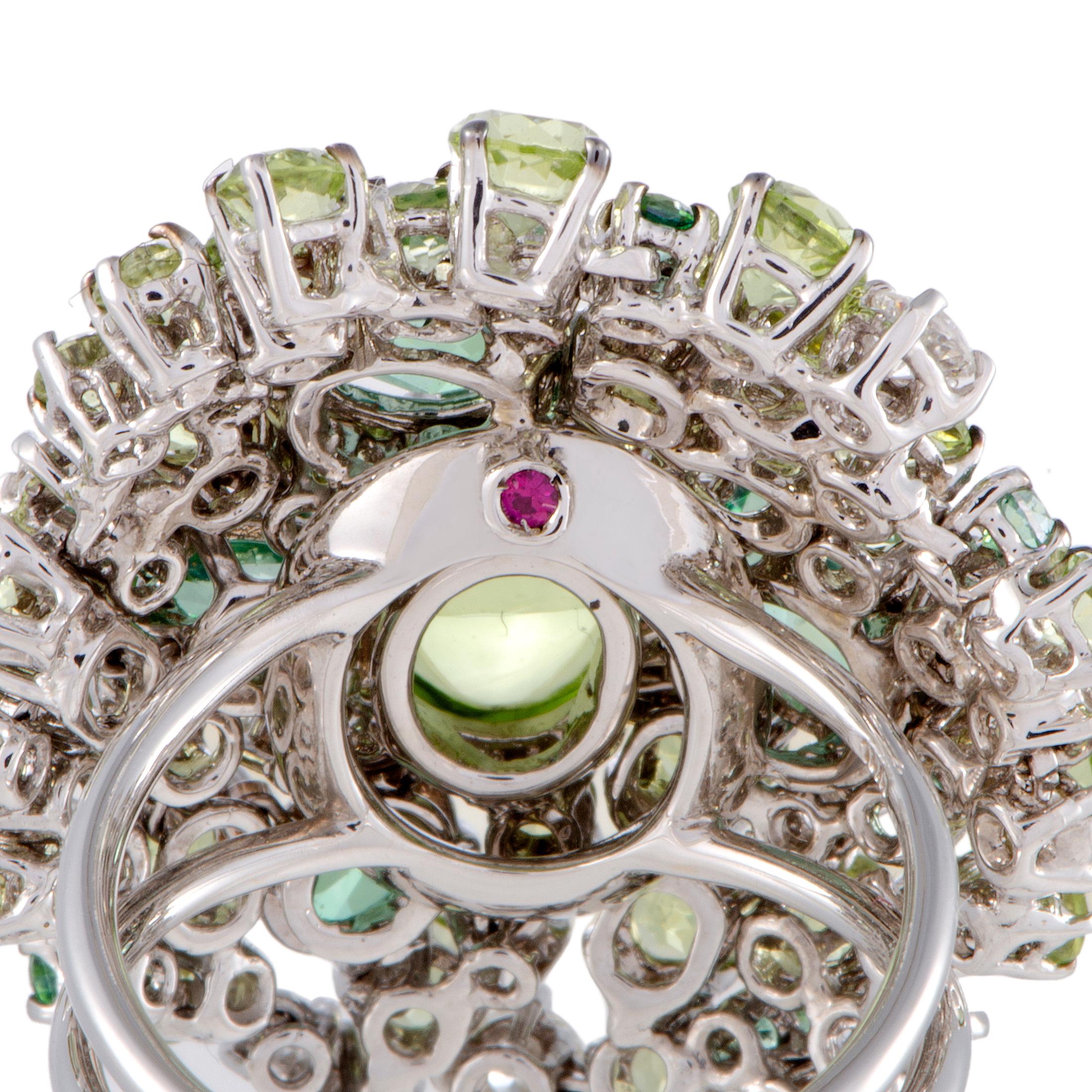 Roberto Coin Shanghai 18K White Gold Diamond Peridot and Green Topaz Cocktail Ri In New Condition In Southampton, PA