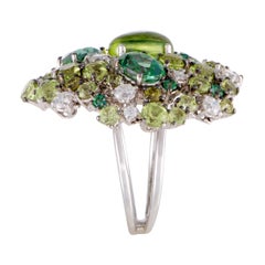 Roberto Coin Shanghai 18K White Gold Diamond Peridot and Green Topaz Cocktail Ri