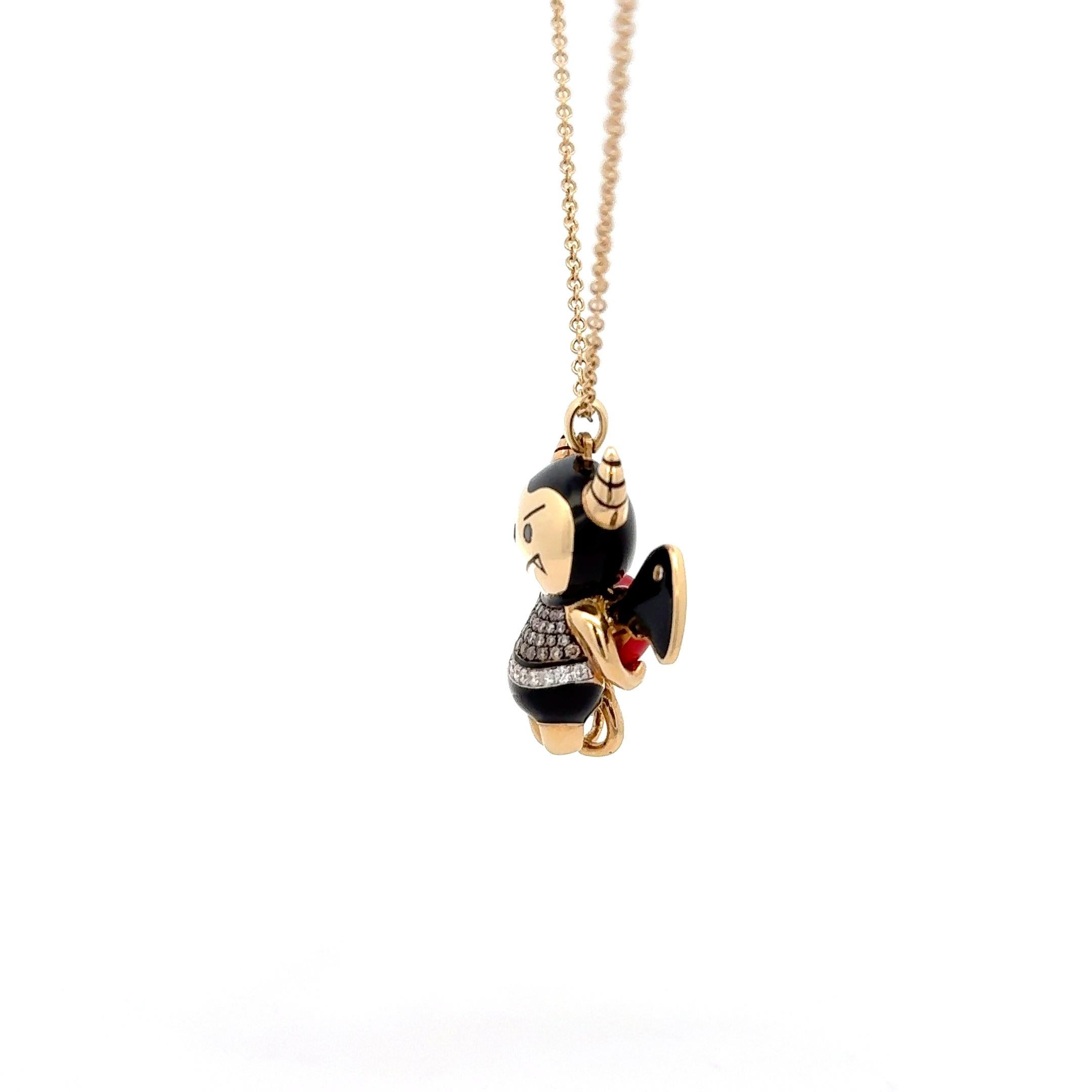 Round Cut Roberto Coin She-Devil Diamond Pendant Necklace 18K Yellow Gold For Sale