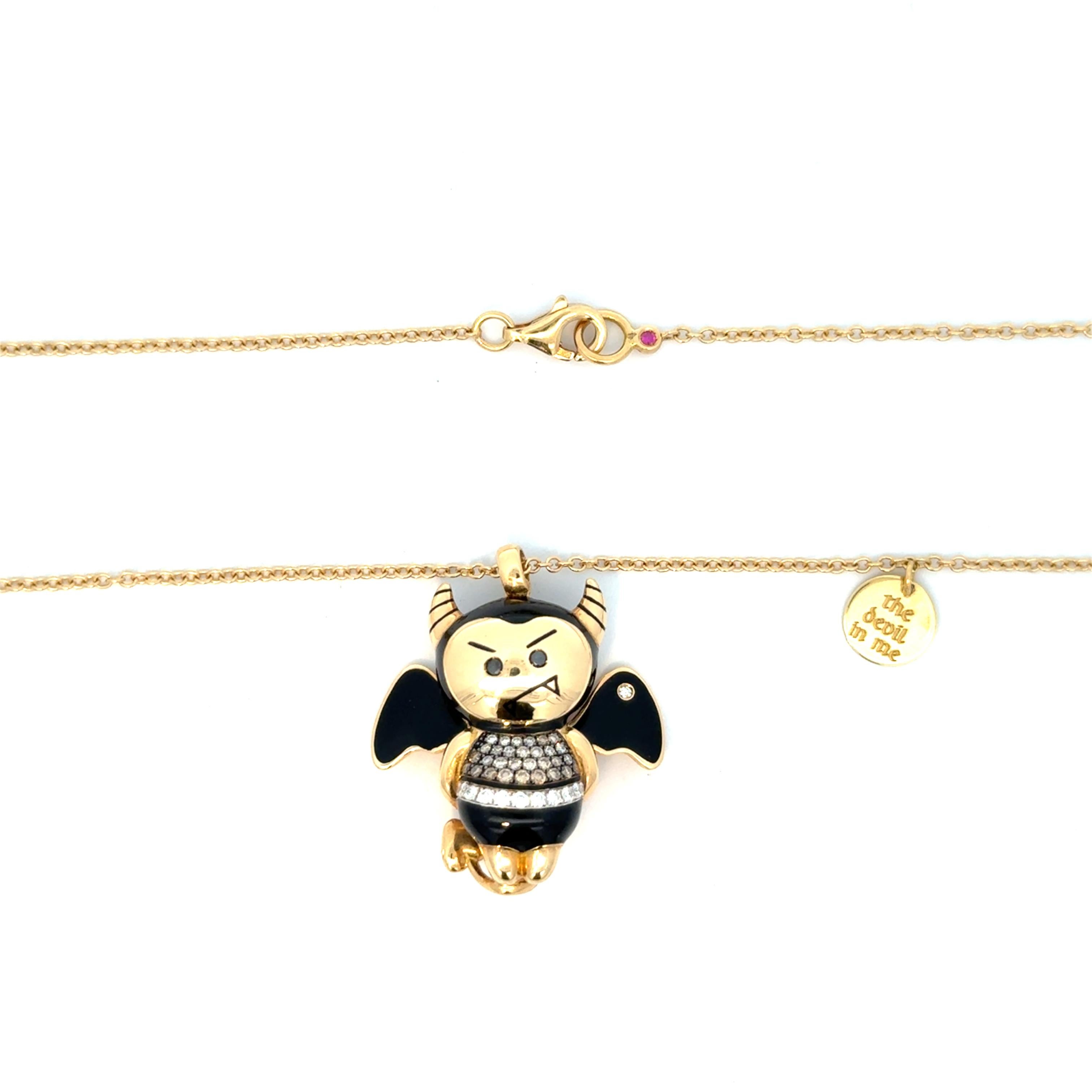 Roberto Coin She-Devil Diamond Pendant Necklace 18K Yellow Gold In Excellent Condition For Sale In Dallas, TX
