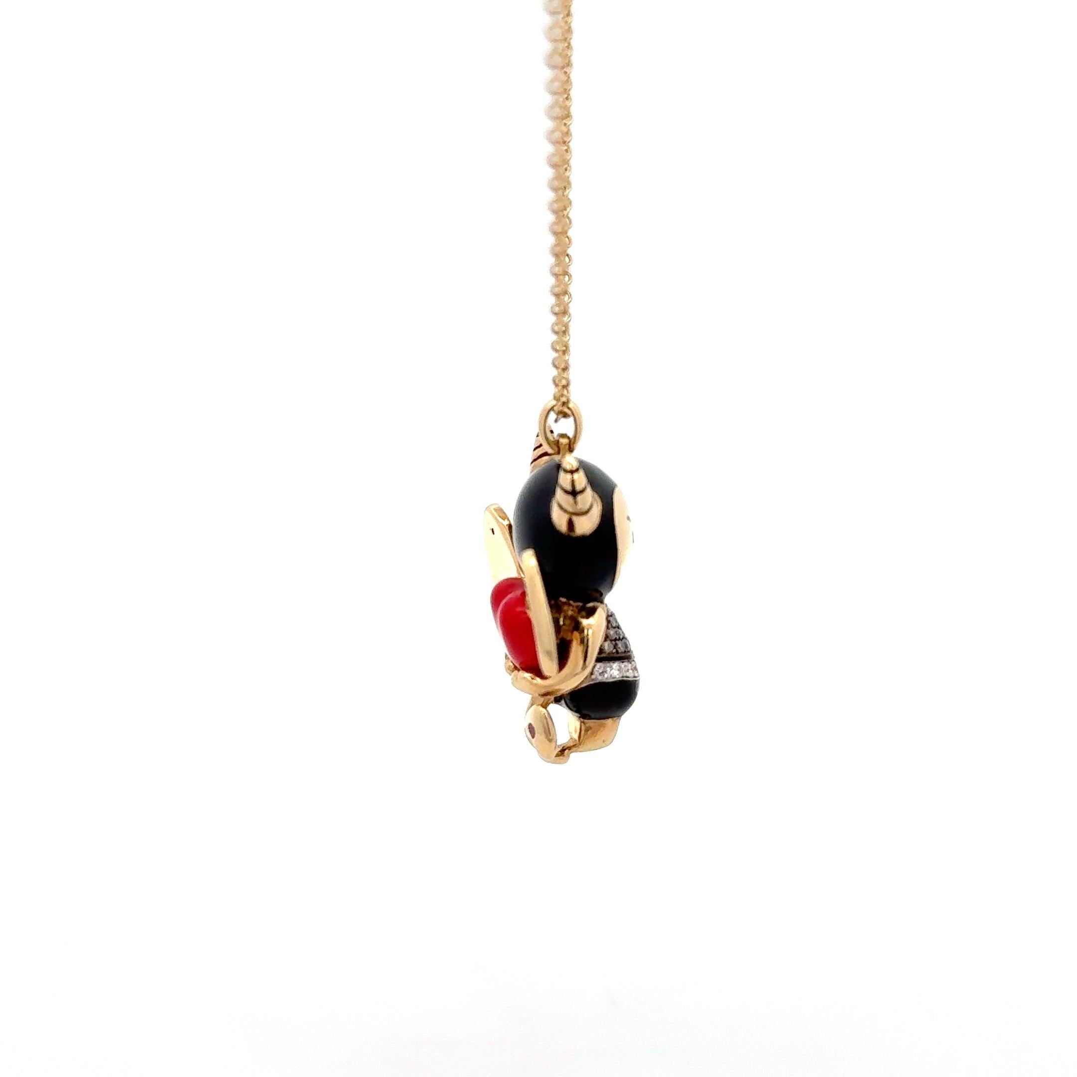 Women's or Men's Roberto Coin She-Devil Diamond Pendant Necklace 18K Yellow Gold For Sale