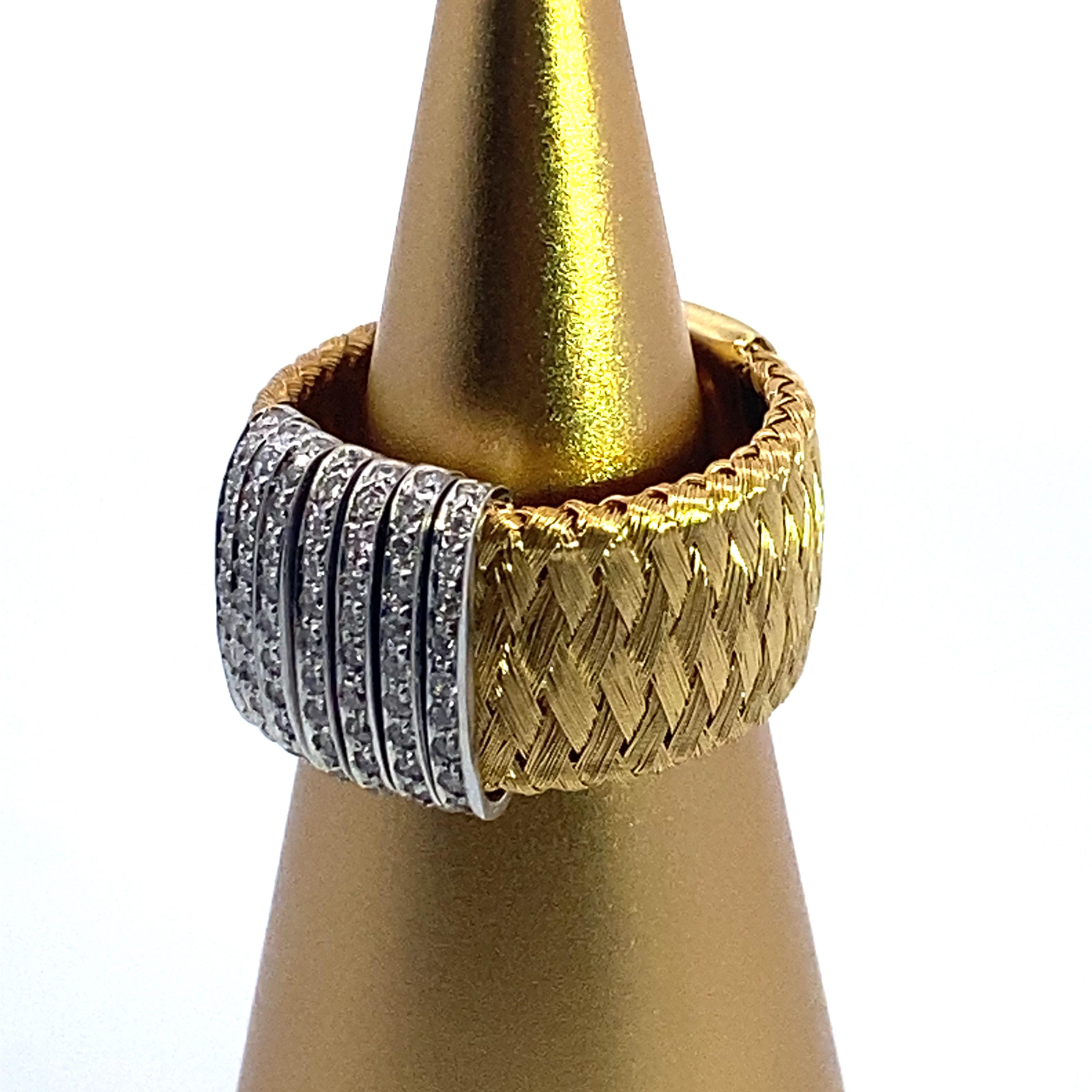 Brilliant Cut Roberto Coin Silk Weave Yellow Gold Diamond Ring