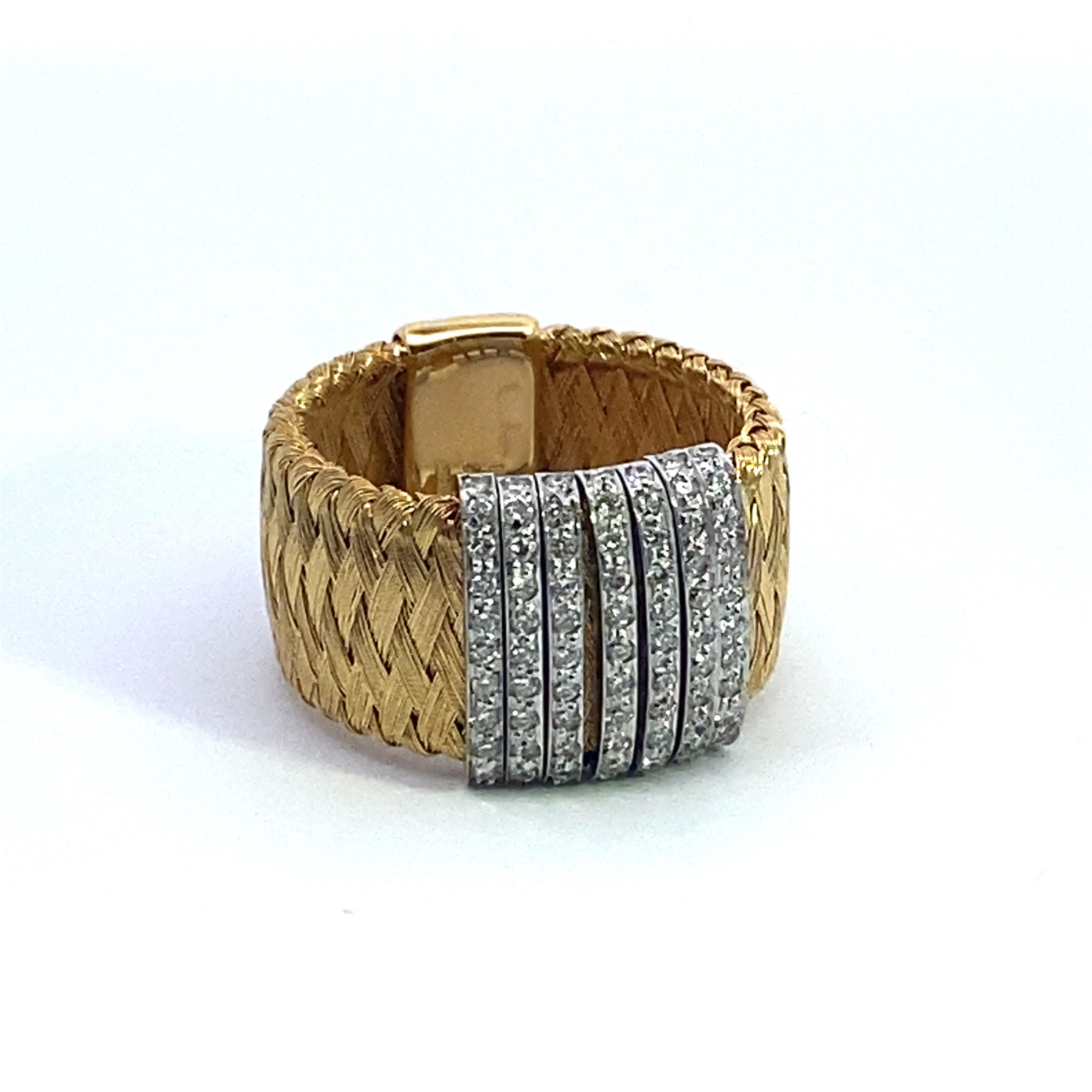 Women's or Men's Roberto Coin Silk Weave Yellow Gold Diamond Ring
