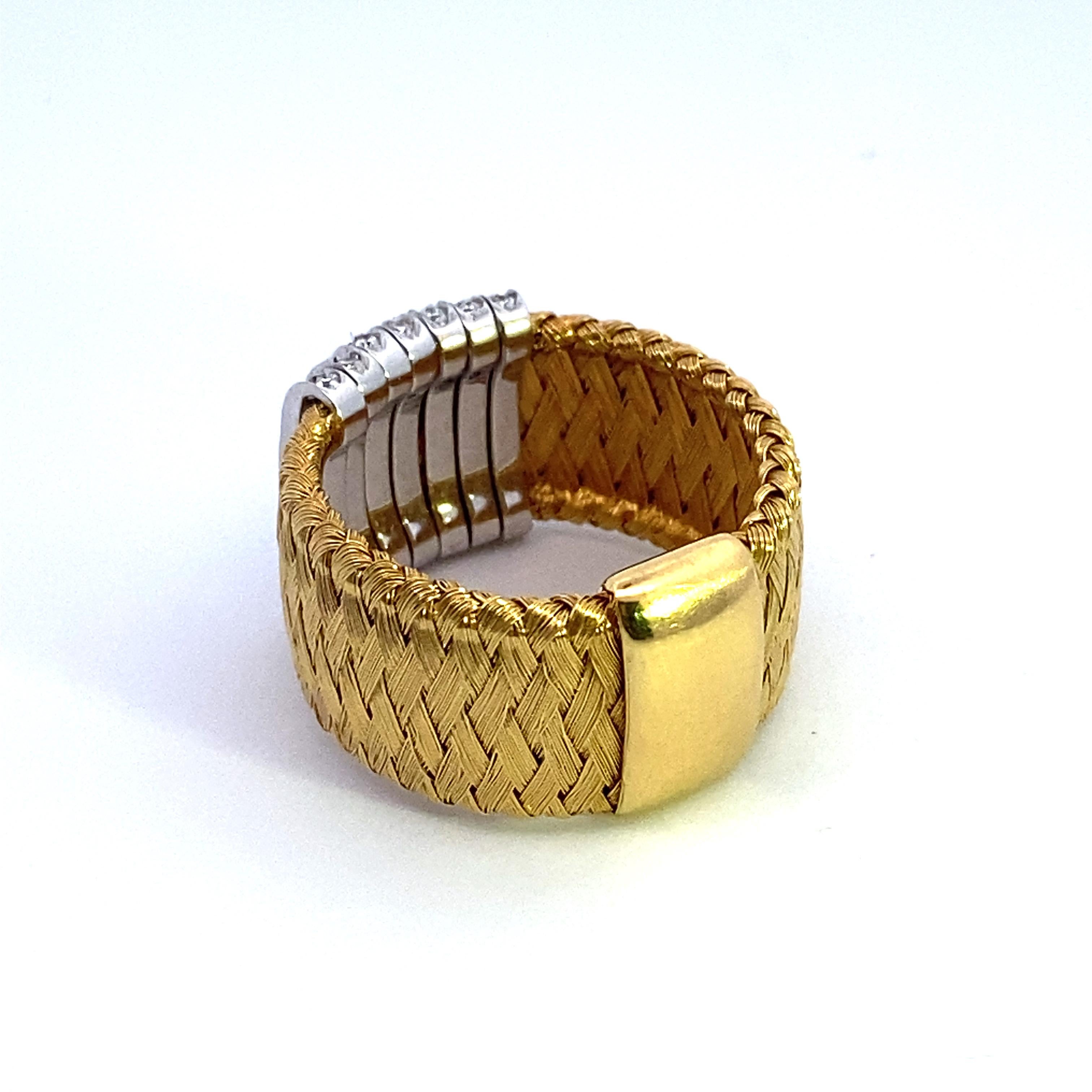 Roberto Coin Silk Weave Yellow Gold Diamond Ring For Sale at 1stDibs