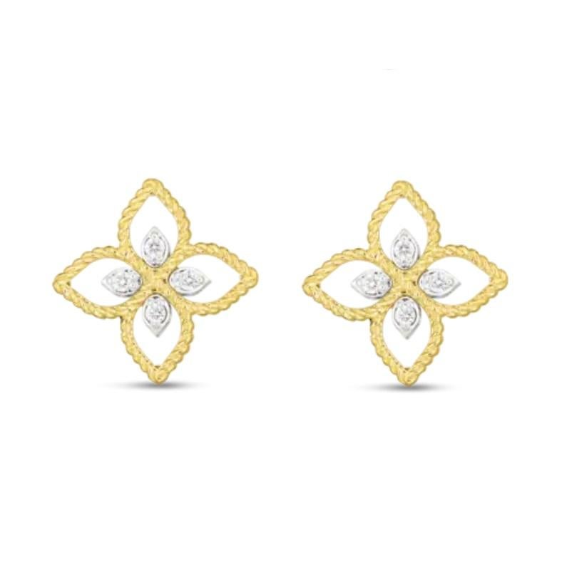 Roberto Coin Principessa Small Diamond Stud Earring in 18k White & Yellow Gold. 
Diamond:-0.09 total carat weight 
Post back 
7772717AJERX
