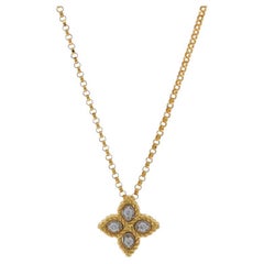 Roberto Coin Kleine Prinzessinnenblumen-Diamant-Halskette - Gelbgold 18k Rundschliff