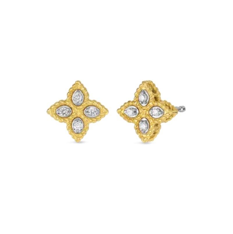Round Cut Roberto Coin Small Princess Flower Diamond Stud Earring 7771383AJERX For Sale