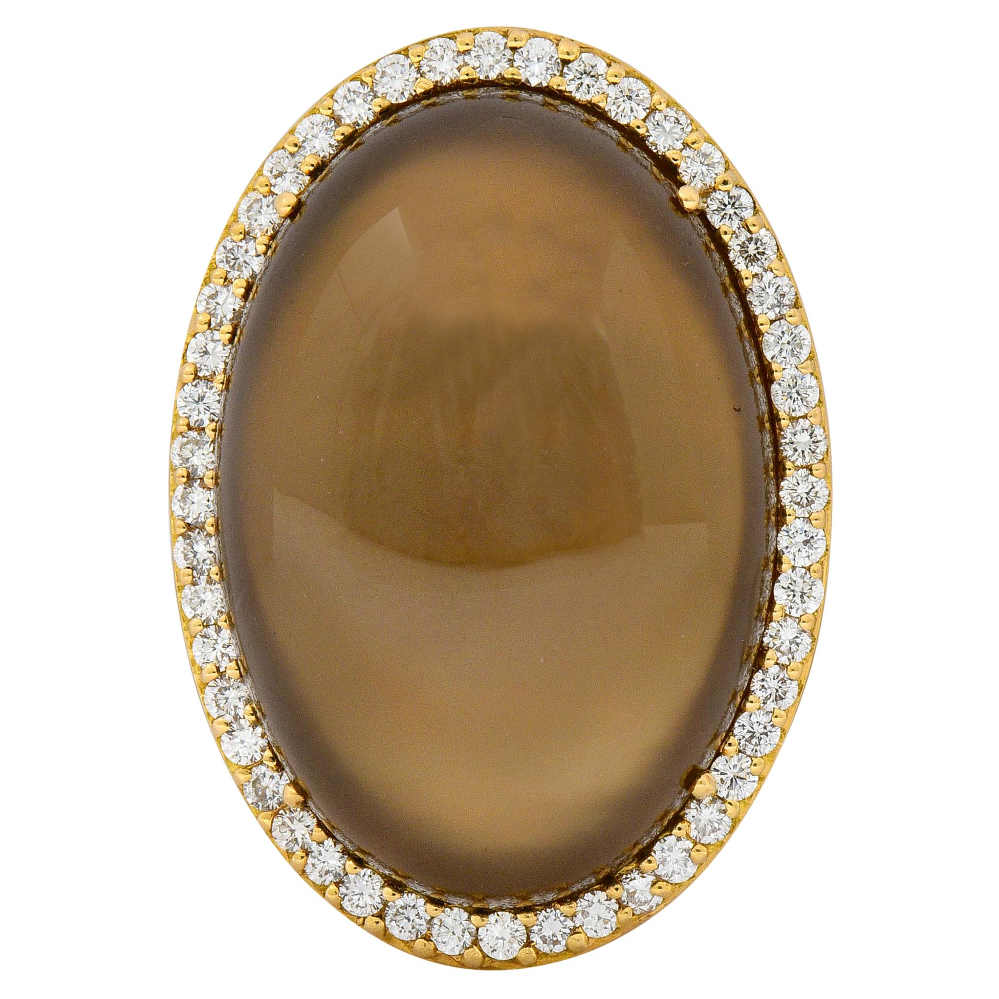 Roberto Coin Smoky Quartz Cabochon 1.45 Carat Diamond Halo Gemstone Ring