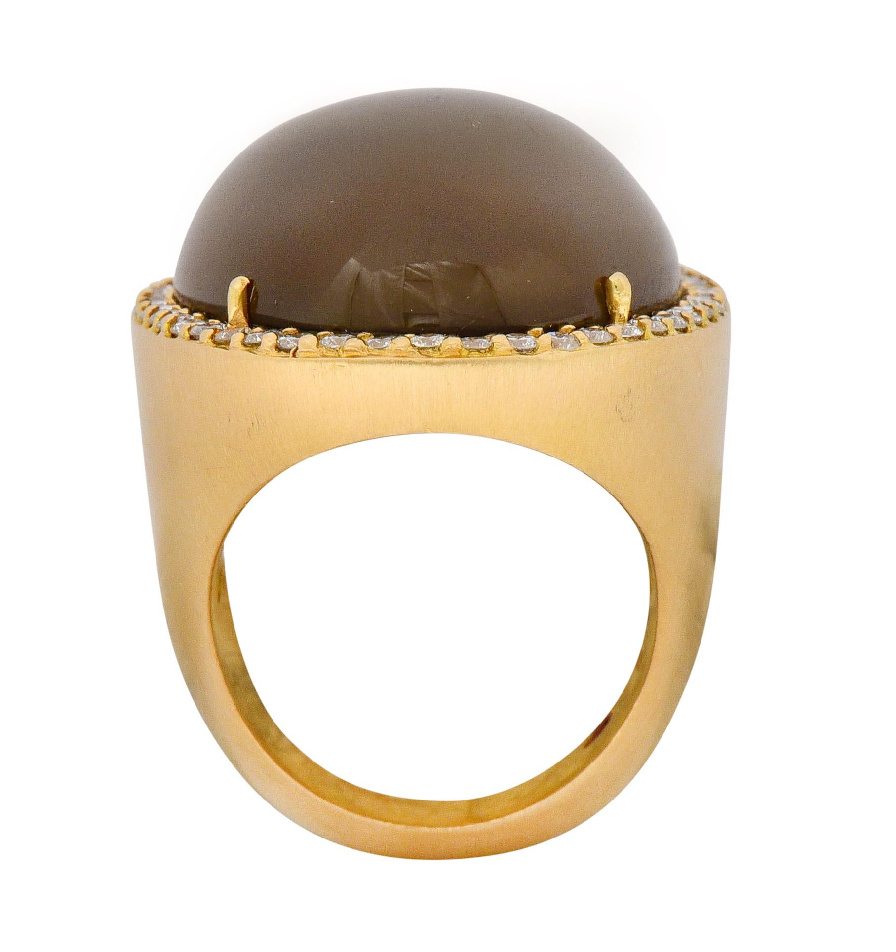 Roberto Coin Smoky Quartz Cabochon 1.45 Carat Diamond Halo Gemstone Ring 2