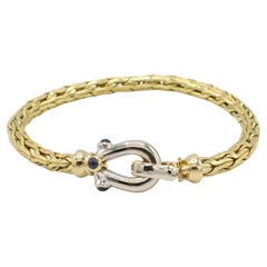 Roberto Coin Spiga 18 Karat Yellow Gold Woven Link Blue Sapphire Buckle Bracelet
