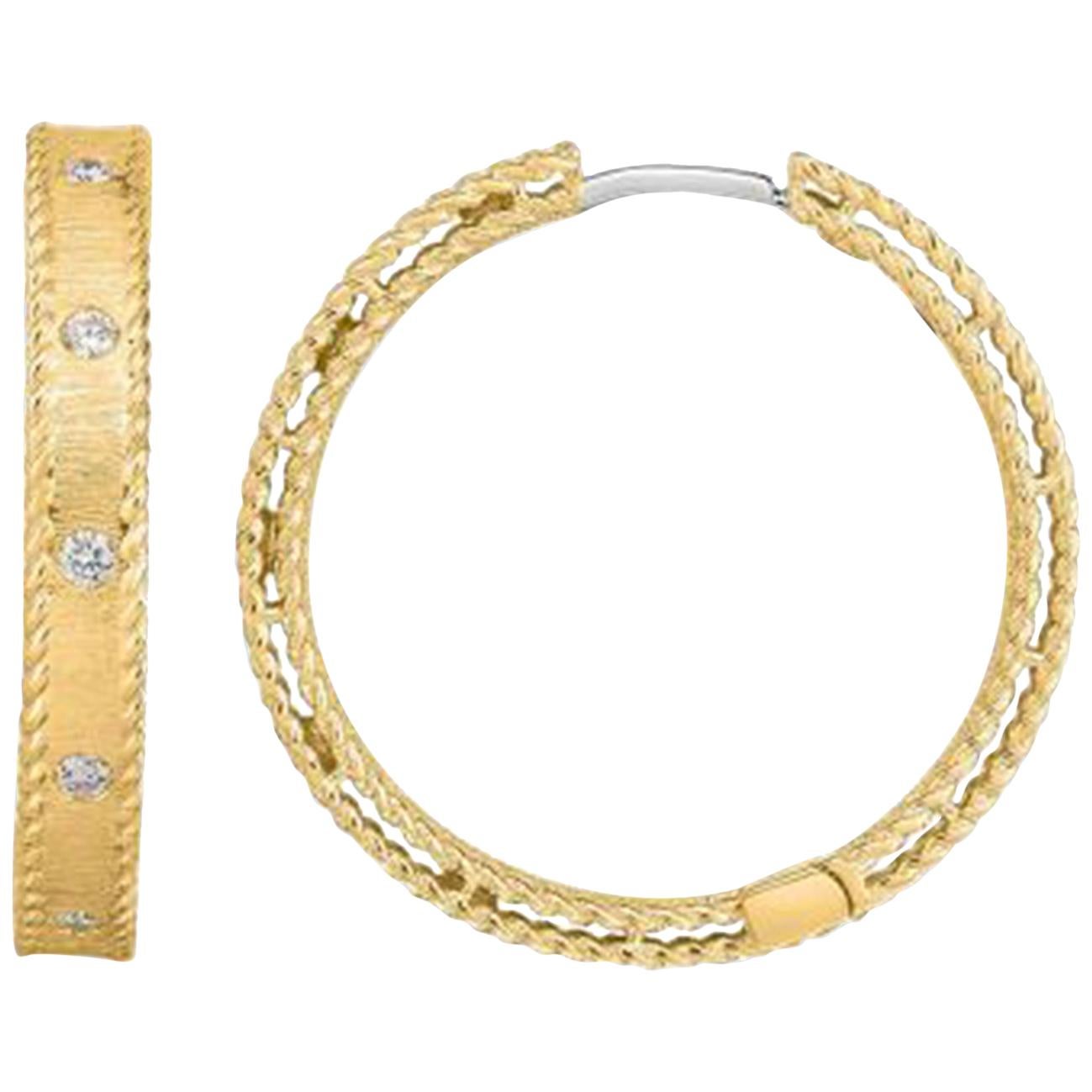 Roberto Coin Symphony Diamond Hoop Earrings 18 Karat Yellow Gold