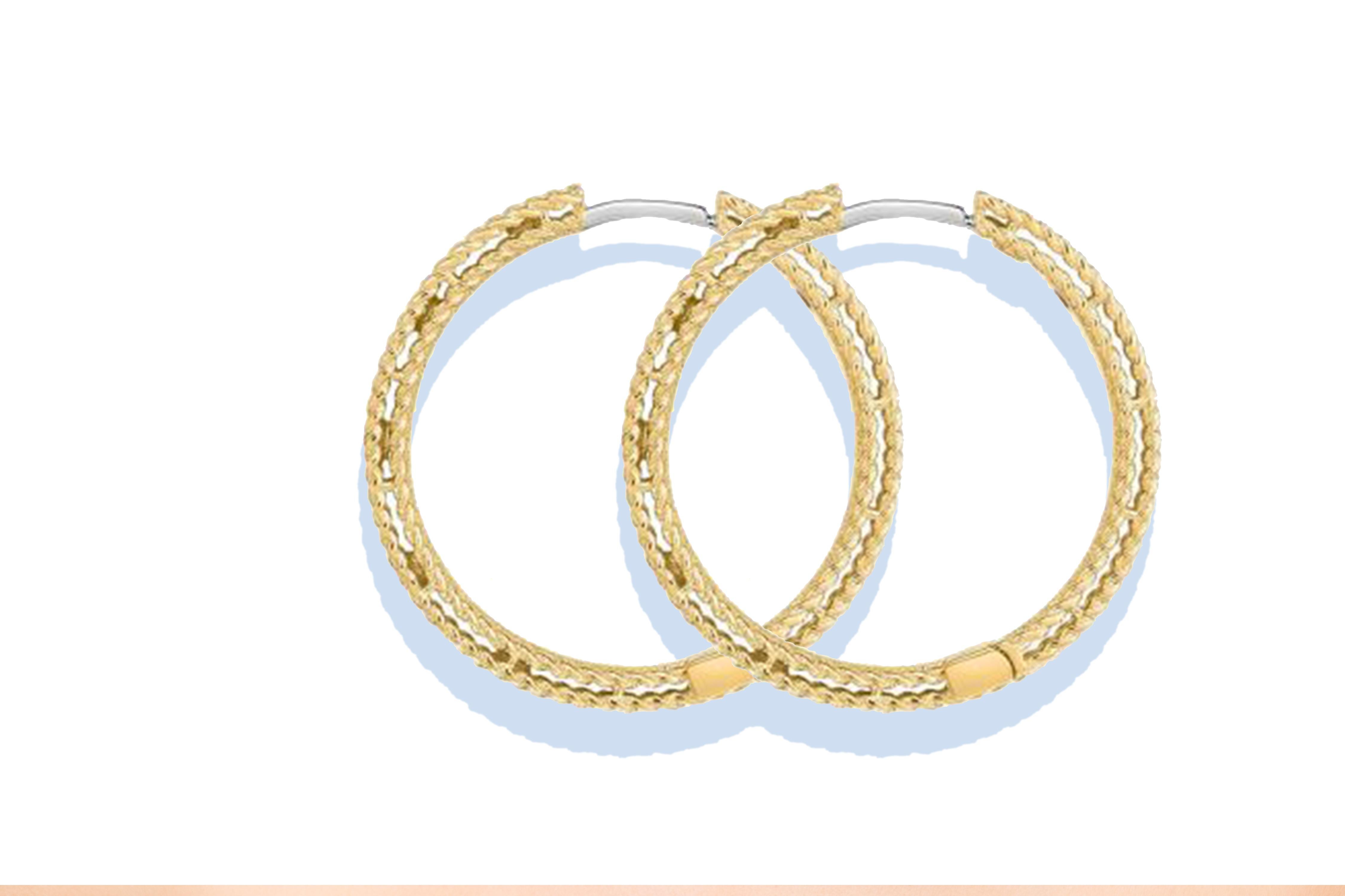 Modern Roberto Coin Symphony Diamond Hoop Earrings 18 Karat Yellow Gold