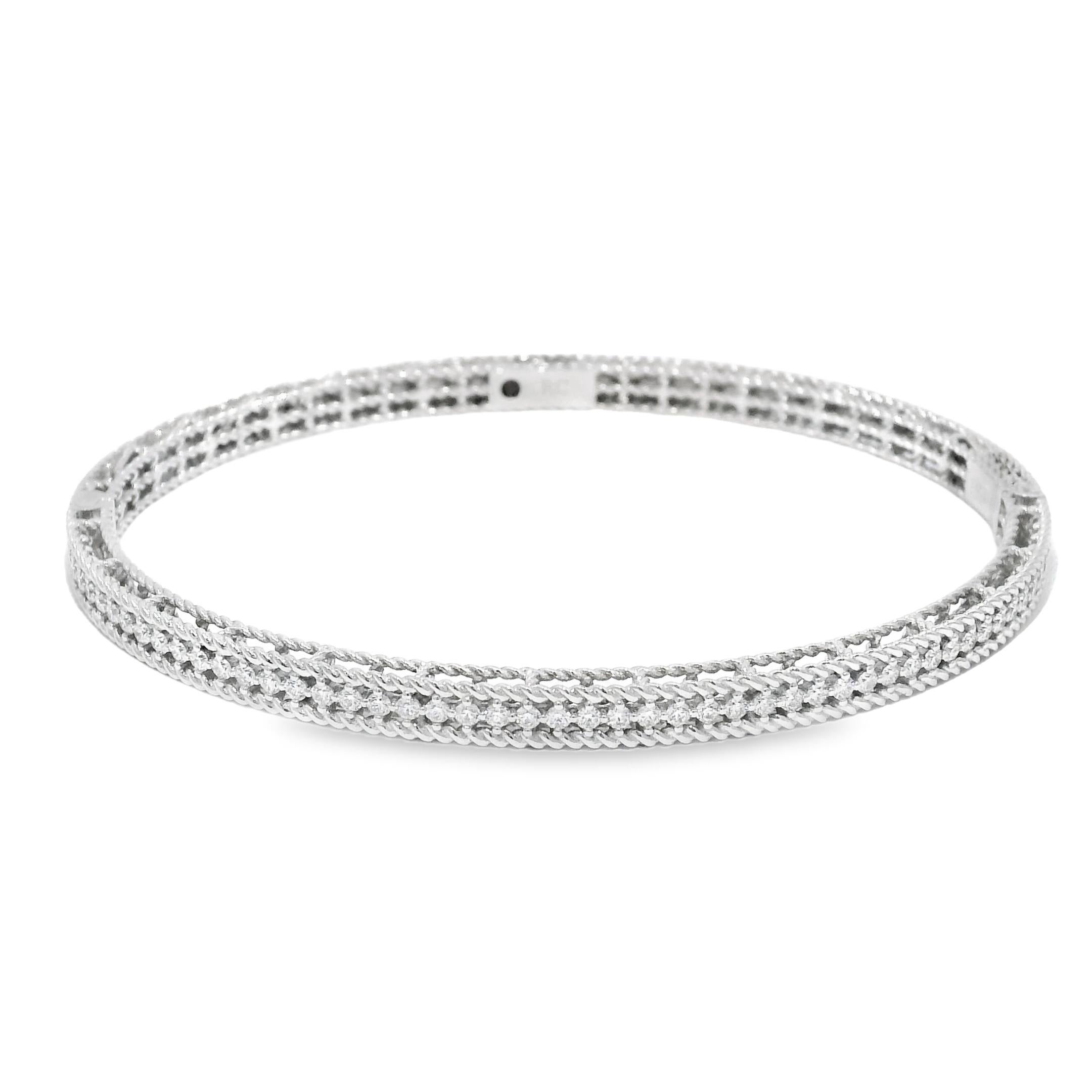 Modern Roberto Coin Symphony Princess Diamond 18-Karat Hinged Bracelet In Stock For Sale