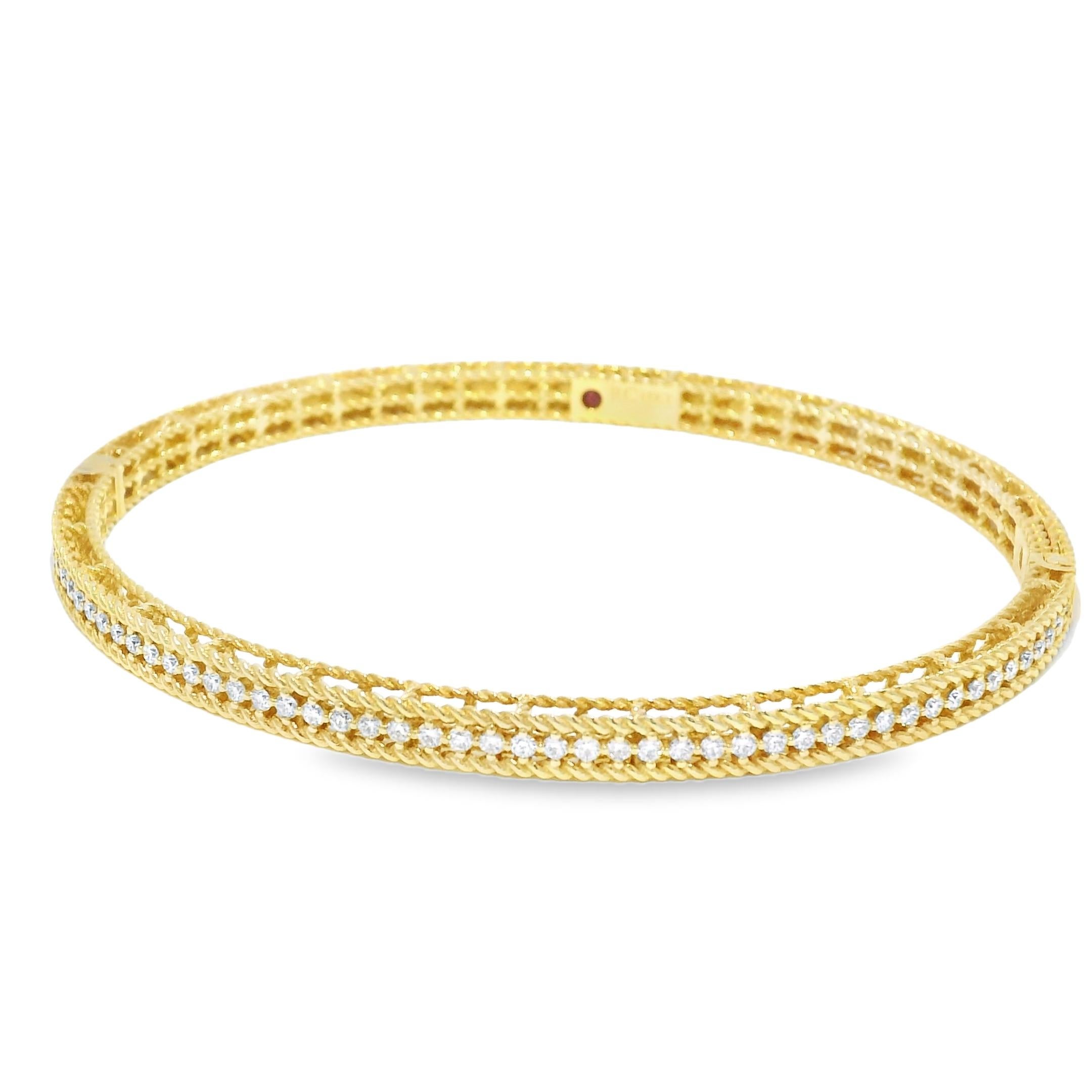 Roberto Coin Symphony Princess Diamond 18-Karat Hinged Bracelet In Stock For Sale 3