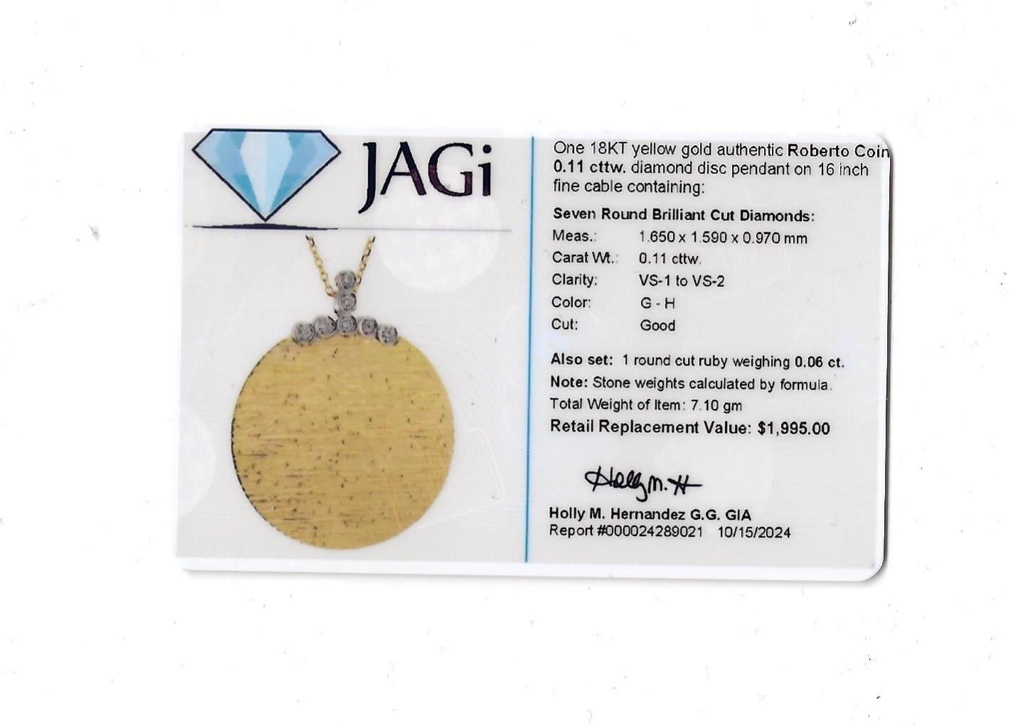 Roberto Coin Collier pendentif disque texturé avec diamants en or jaune 18 carats en vente 8