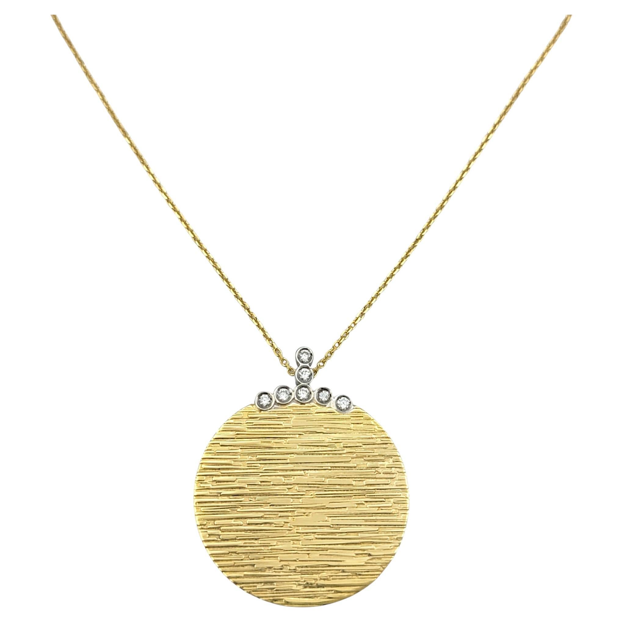 Roberto Coin Textured Disc Pendant Necklace with Diamonds 18 Karat Yellow Gold