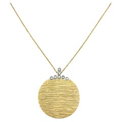 Roberto Coin Textured Disc Pendant Necklace with Diamonds 18 Karat Yellow Gold