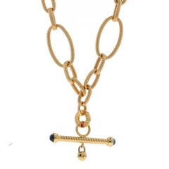 Roberto Coin Collana ovale strutturata con zaffiro Dia 28 1/2" in oro giallo 18k