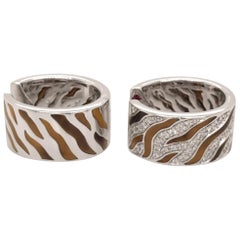 Roberto Coin Tiger's Eye and Diamond Reversible Huggie Hoops 18 Karat White Gold