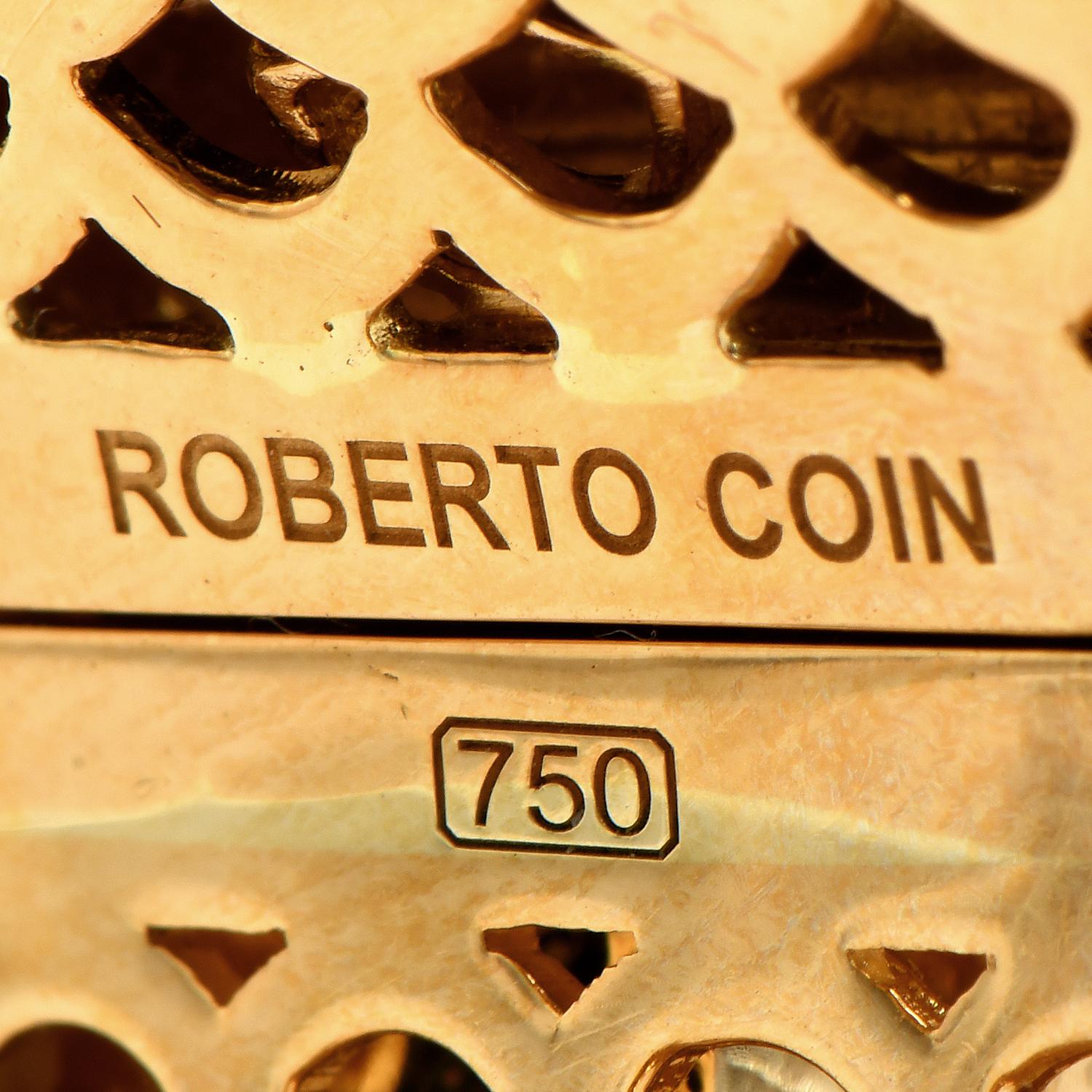 Roberto Coin Tiger's Eye Diamond 18K Yellow Gold Large Bangle Bracelet For Sale 2