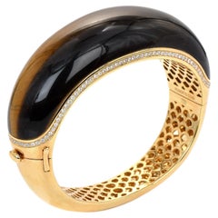 Roberto Coin Tiger's Eye Diamond 18K Yellow Gold Large Bangle Bracelet