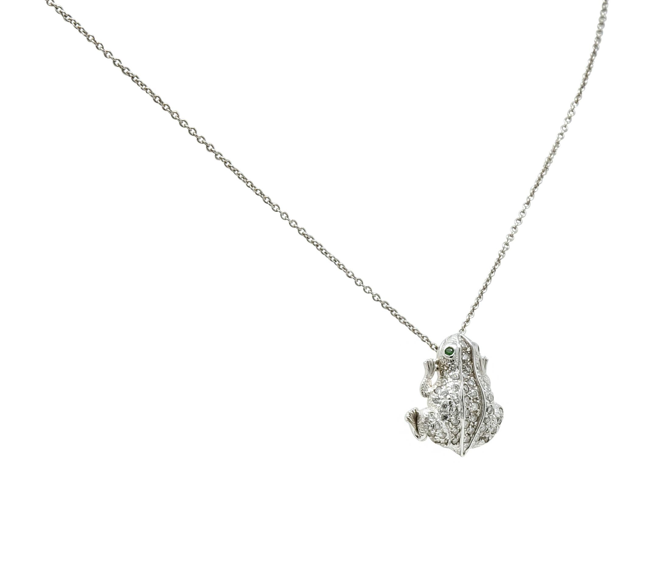 Contemporary Roberto Coin Tiny Treasure Diamond 18 Karat White Gold Frog Pendant Necklace