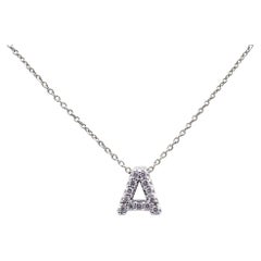 Roberto Coin Tiny Treasures "A" Initial Diamond 18K White Gold Pendant Necklace