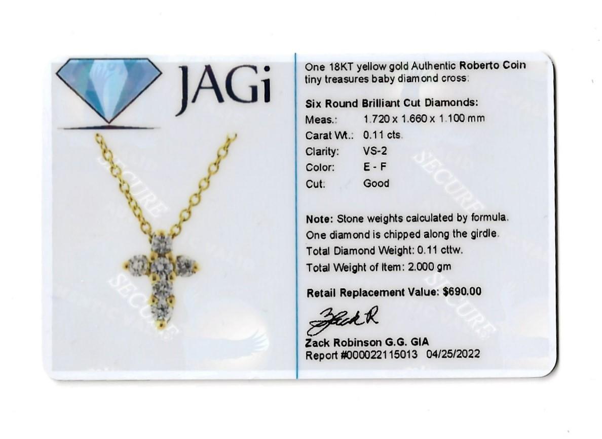Roberto Coin Tiny Treasures Diamond Cross Pendant Necklace 18 Karat Yellow Gold 5
