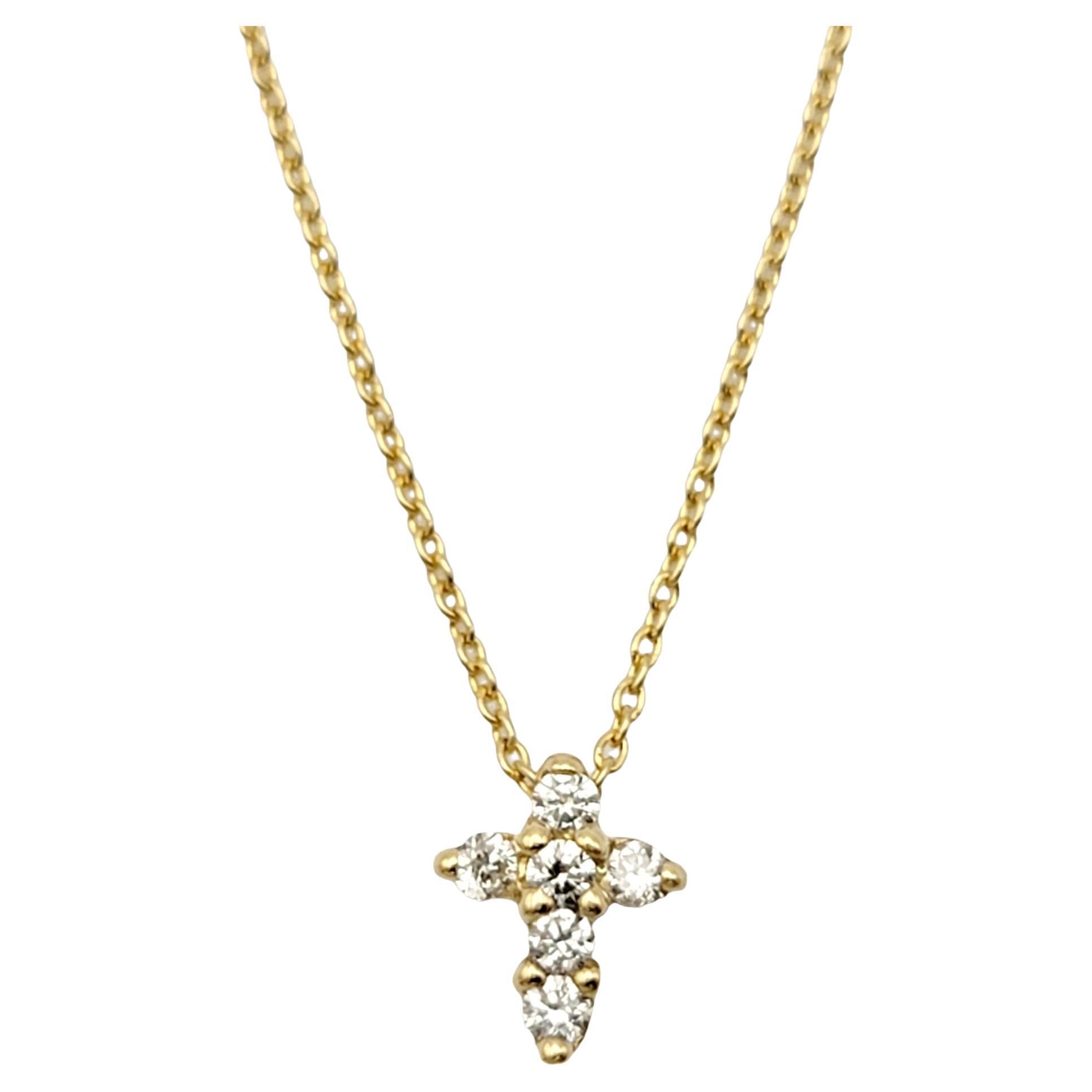 Roberto Coin Tiny Treasures Diamond Cross Pendant Necklace 18 Karat Yellow Gold