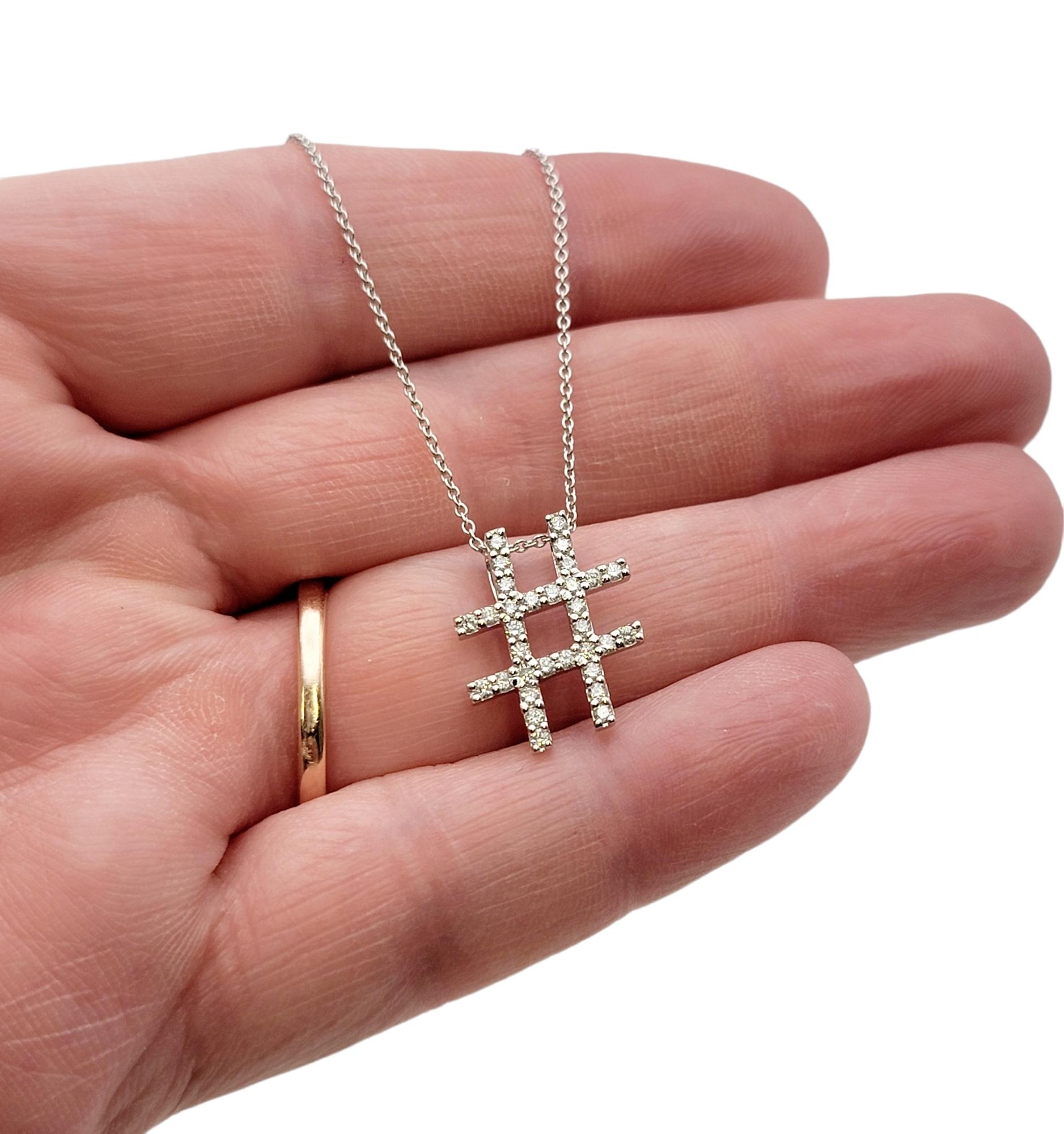 Roberto Coin Tiny Treasures Diamond Hashtag Pendant Necklace 18 Karat White Gold In Good Condition For Sale In Scottsdale, AZ