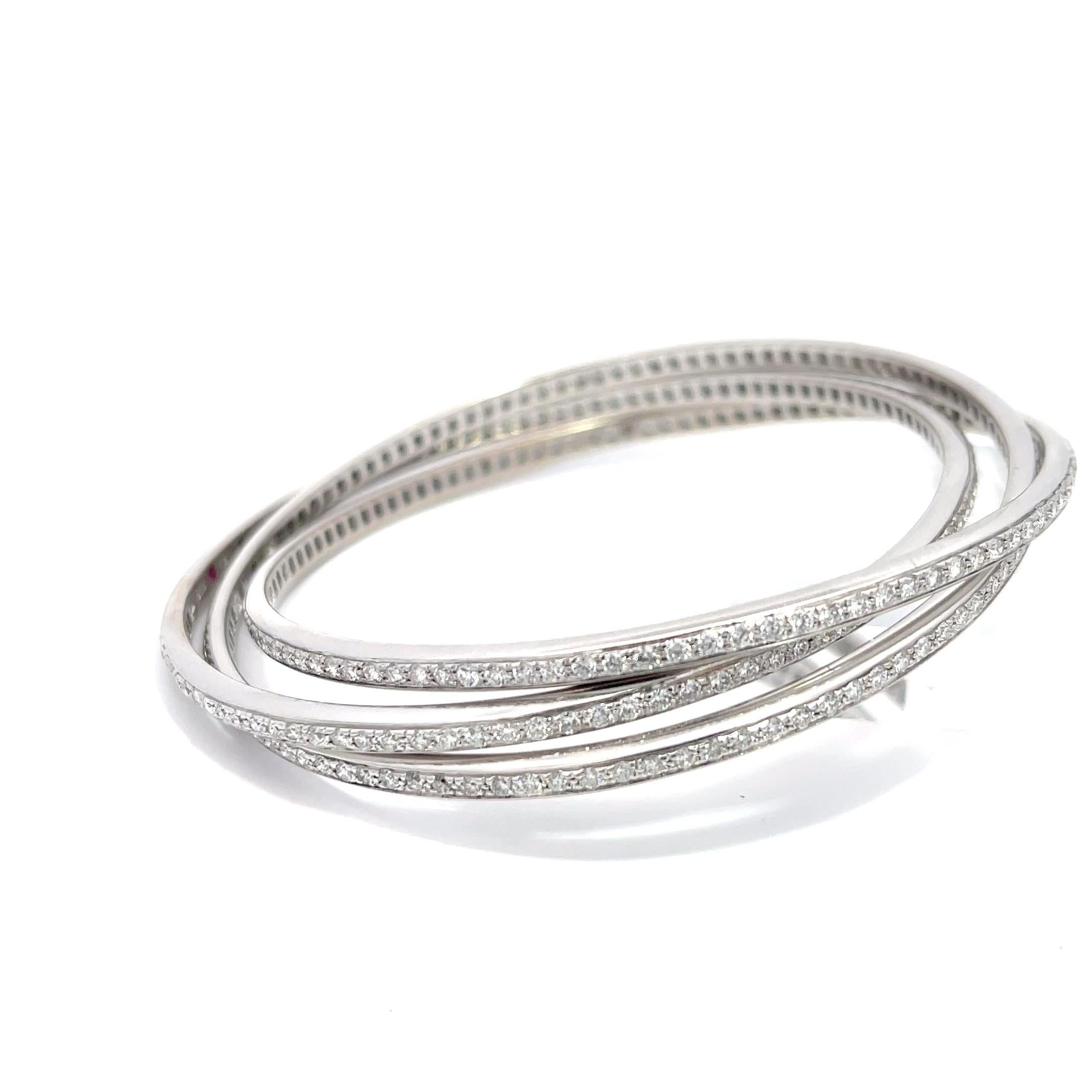 Bracelets jonc triple diamants Roberto Coin en or blanc 18 carats Excellent état - En vente à Dallas, TX