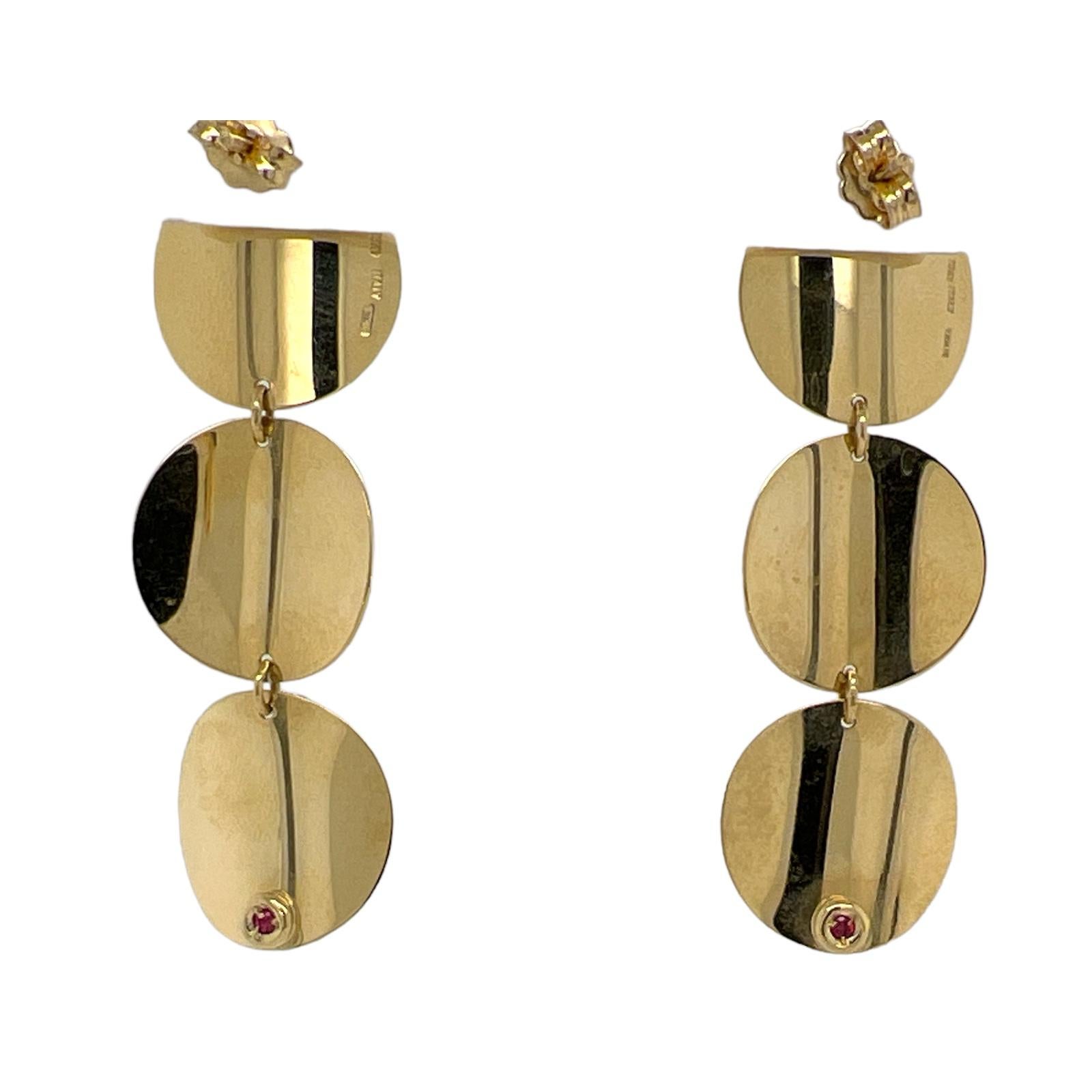 Women's Roberto Coin Triple Disc 18 Karat Yellow Gold Modern Drop Earrings 