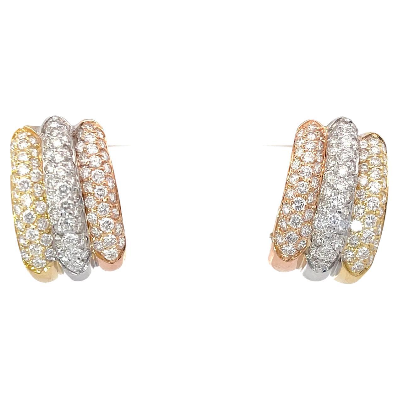 Roberto Coin Dreireihige Diamant-Ohrringe 18K Roségold/Weiß/Gelbgold