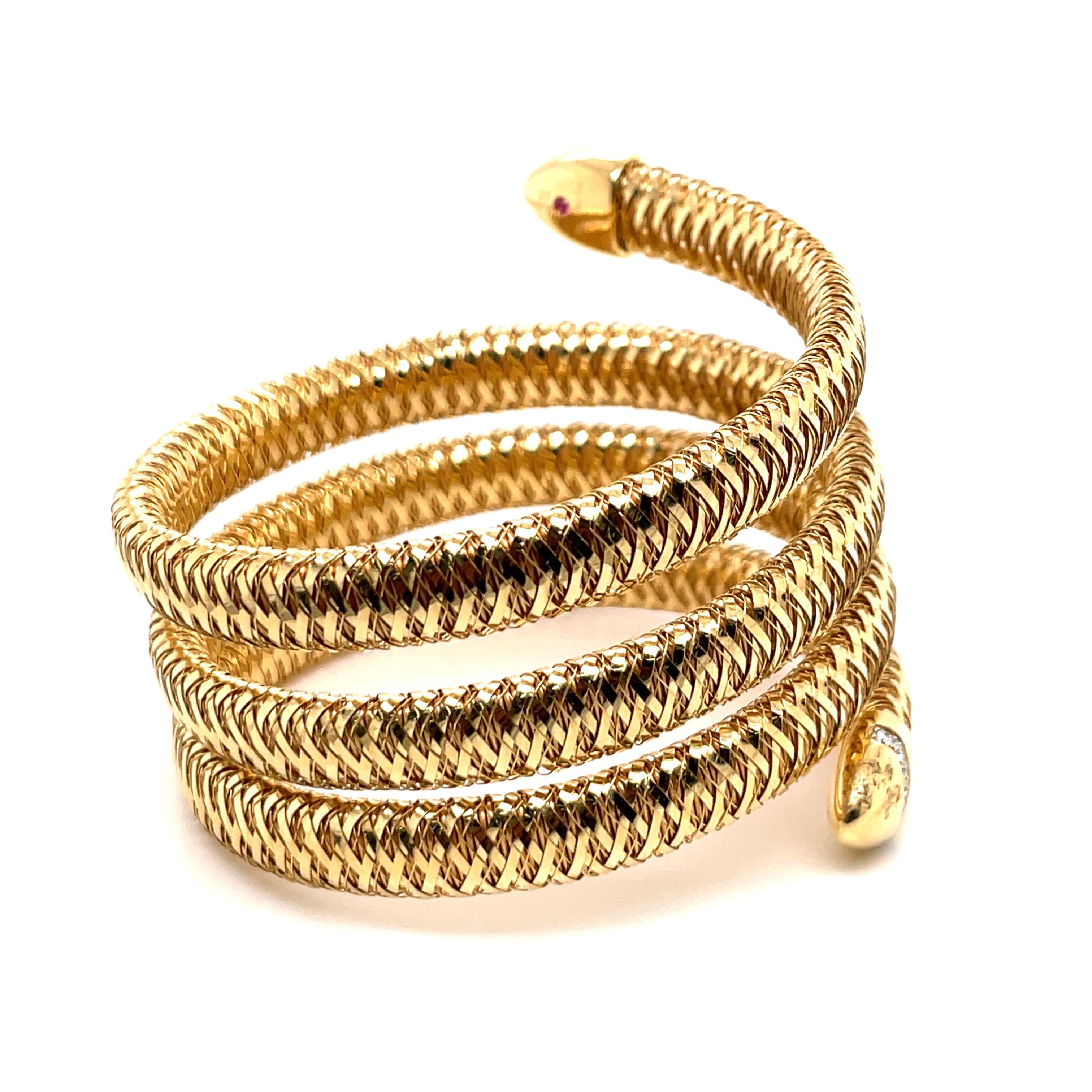 Roberto Coin Tubogas Snake Bracelet 18 Karat Yellow Gold 50.5 Grams In Excellent Condition In New York, NY