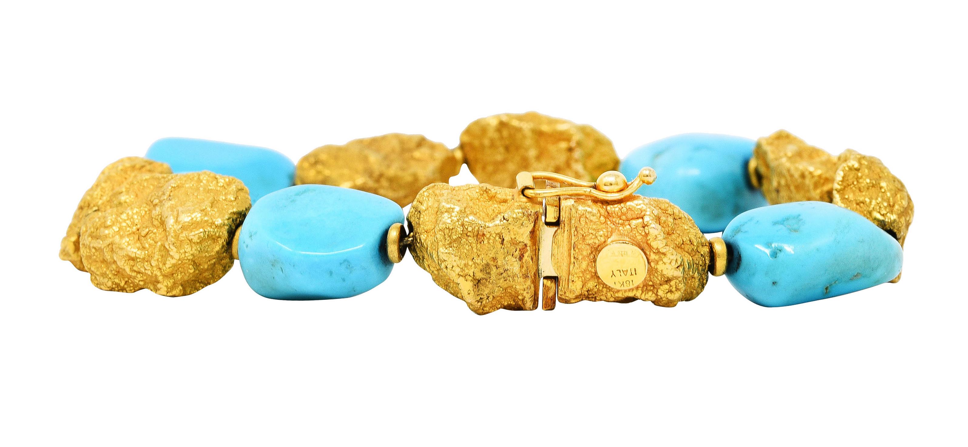 Contemporary Roberto Coin Turquoise 18 Karat Gold Italian Nugget Bead Bracelet