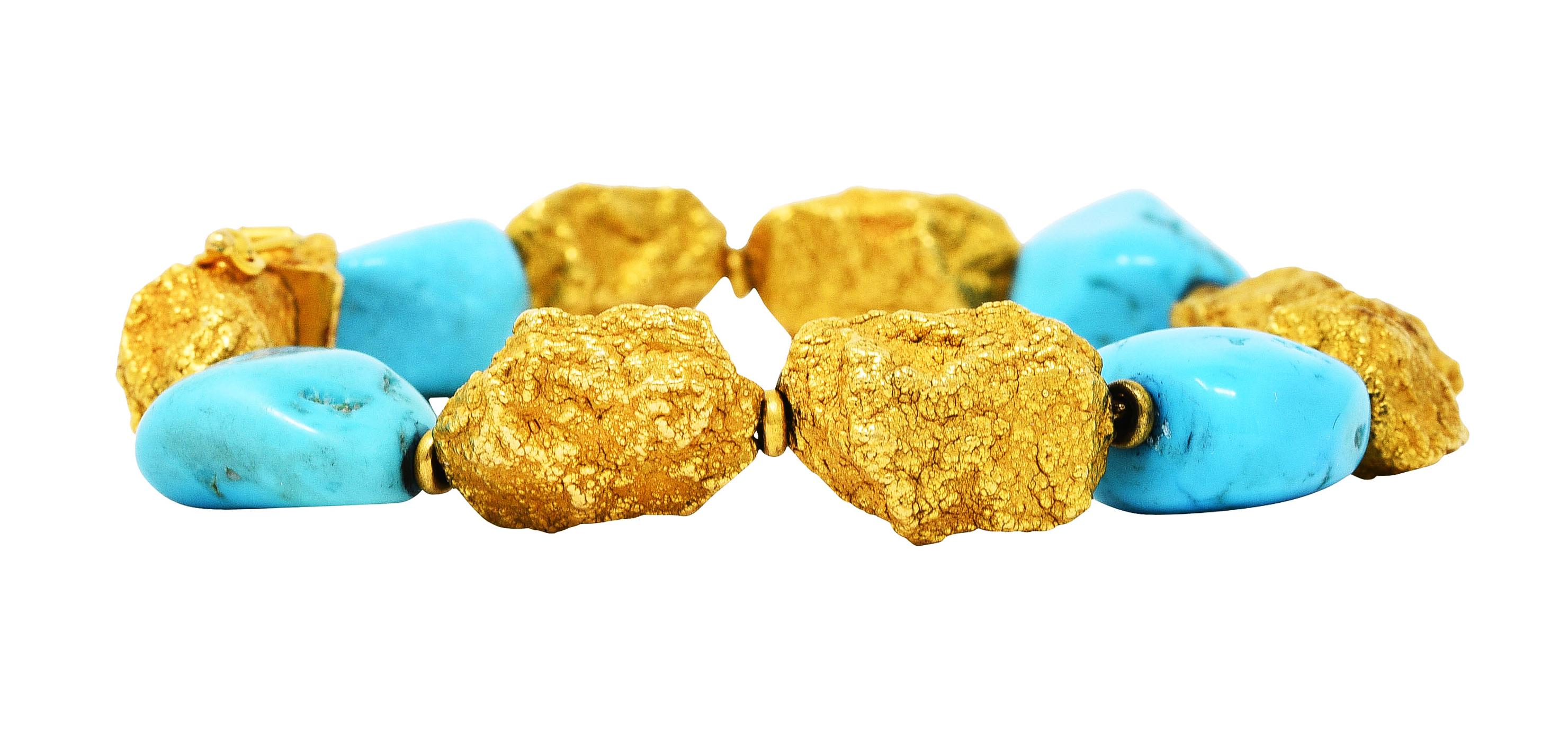 Roberto Coin Turquoise 18 Karat Gold Italian Nugget Bead Bracelet In Excellent Condition In Philadelphia, PA