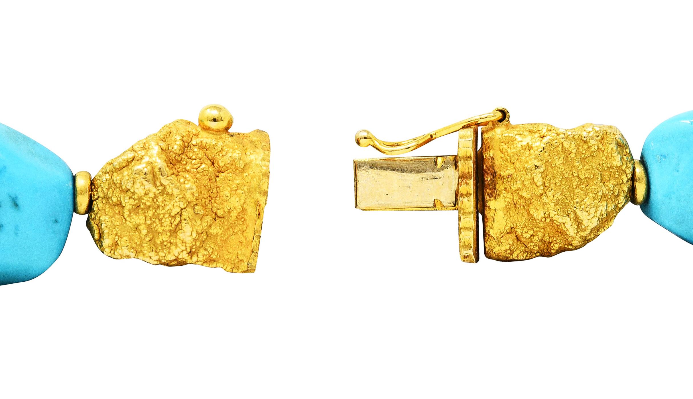 Women's or Men's Roberto Coin Turquoise 18 Karat Gold Italian Nugget Bead Bracelet