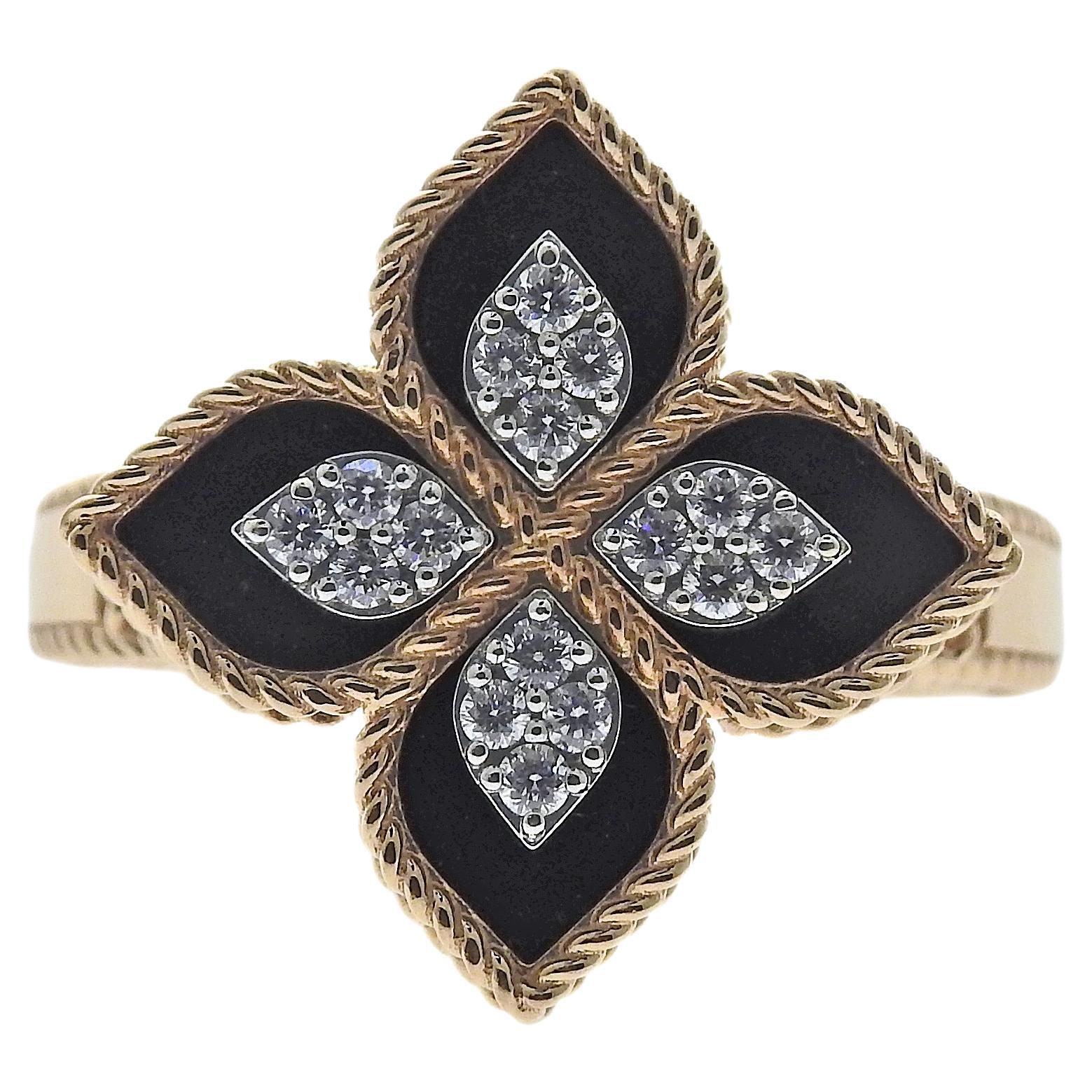Roberto Coin Venetian Princess Black Jade Gold Diamond Ring For Sale