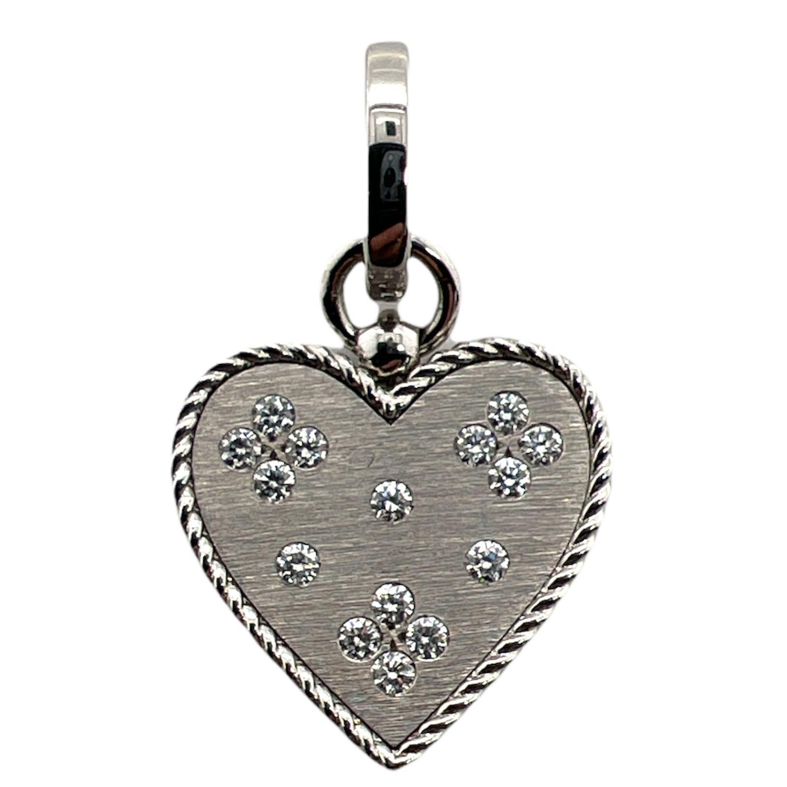 Round Cut Roberto Coin Venetian Princess Diamond Heart Pendant Charm 18K Satin Gold