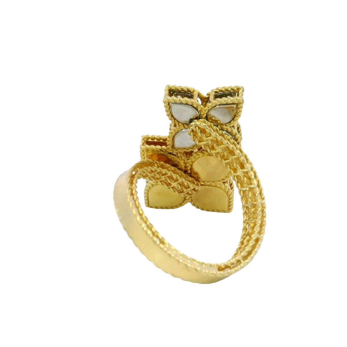 Roberto Coin Anillo Bypass Flor Princesa Veneciana con Diamantes Oro Amarillo de 18 K en Excelente estado para la venta en Fairfield, CT