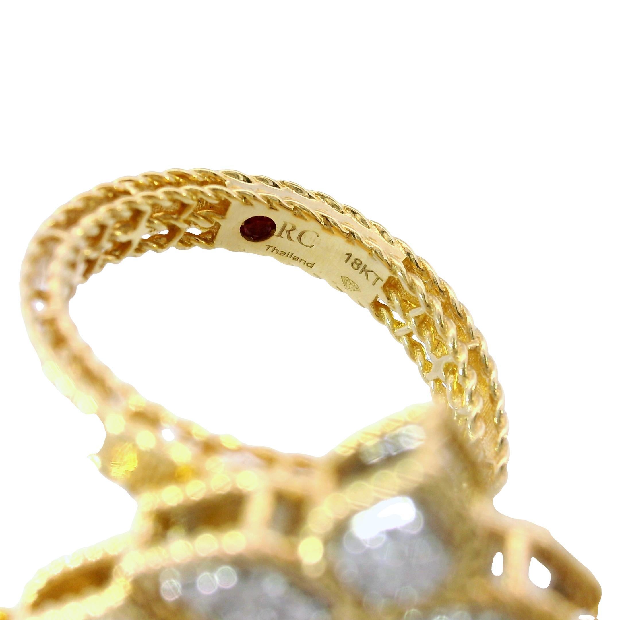 Roberto Coin Anillo Bypass Flor Princesa Veneciana con Diamantes Oro Amarillo de 18 K en venta 1
