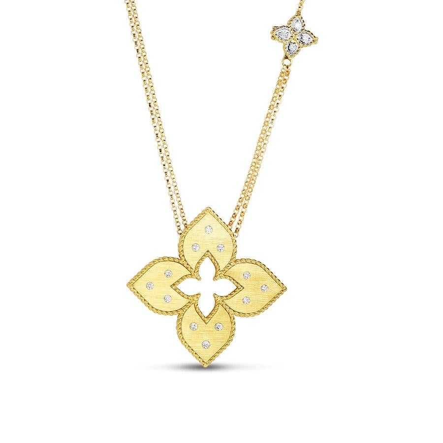 Round Cut Roberto Coin Venetian Princess Flower Long Necklace 7772018AJ30X For Sale