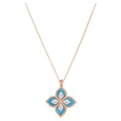 Roberto Coin Venezianische Prinzessin Blume Türkis Diamant-Halskette 8882784AH18XT